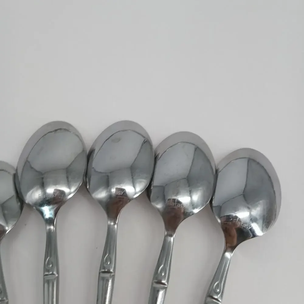 9X Spoons Flatasy Bamboo Stainless Flatware Silverware Table Teaspoon Butter Knv